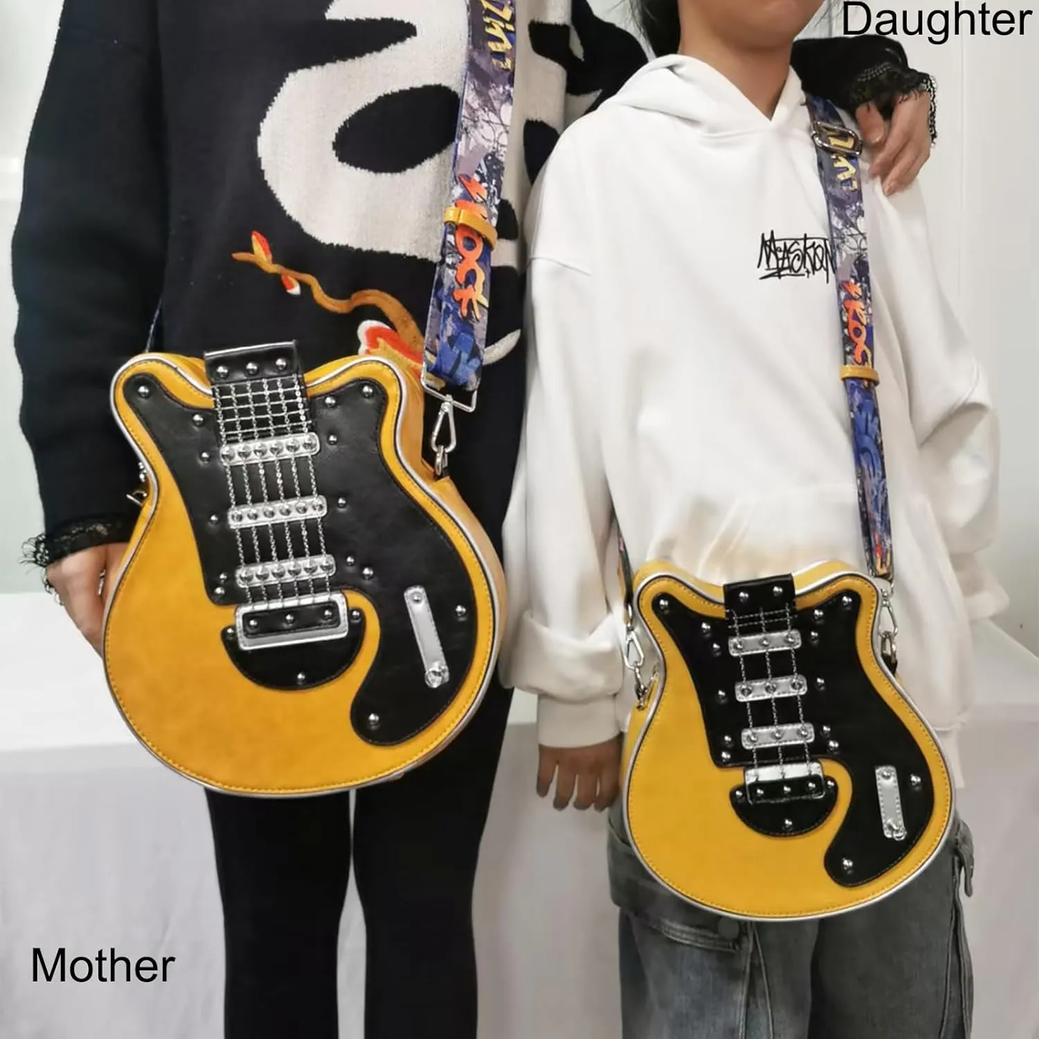 Men and Women Music Guitar Shaped Crossbody Shoulder Bag PU Leather Unique Novelty Guitar Purse