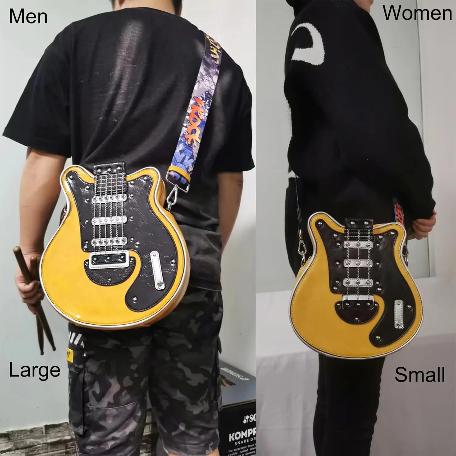Men and Women Music Guitar Shaped Crossbody Shoulder Bag PU Leather Unique Novelty Guitar Purse