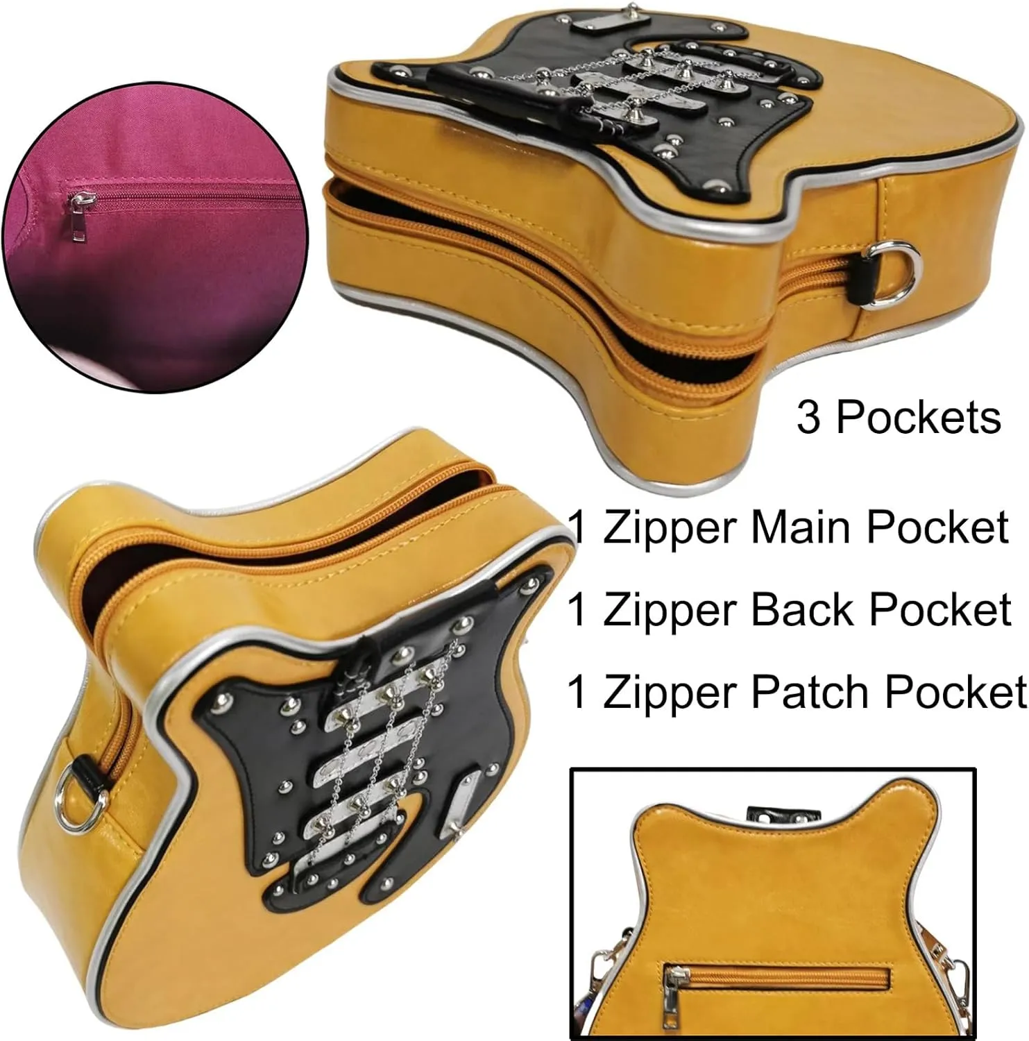Men and Women Music Guitar Shaped Crossbody Shoulder Bag PU Leather Unique Novelty Guitar Purse