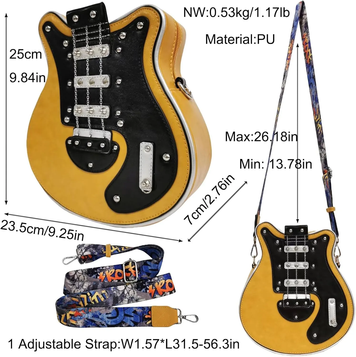 Men and Women Music Guitar Shaped Crossbody Shoulder Bag PU Leather Unique Novelty Guitar Purse
