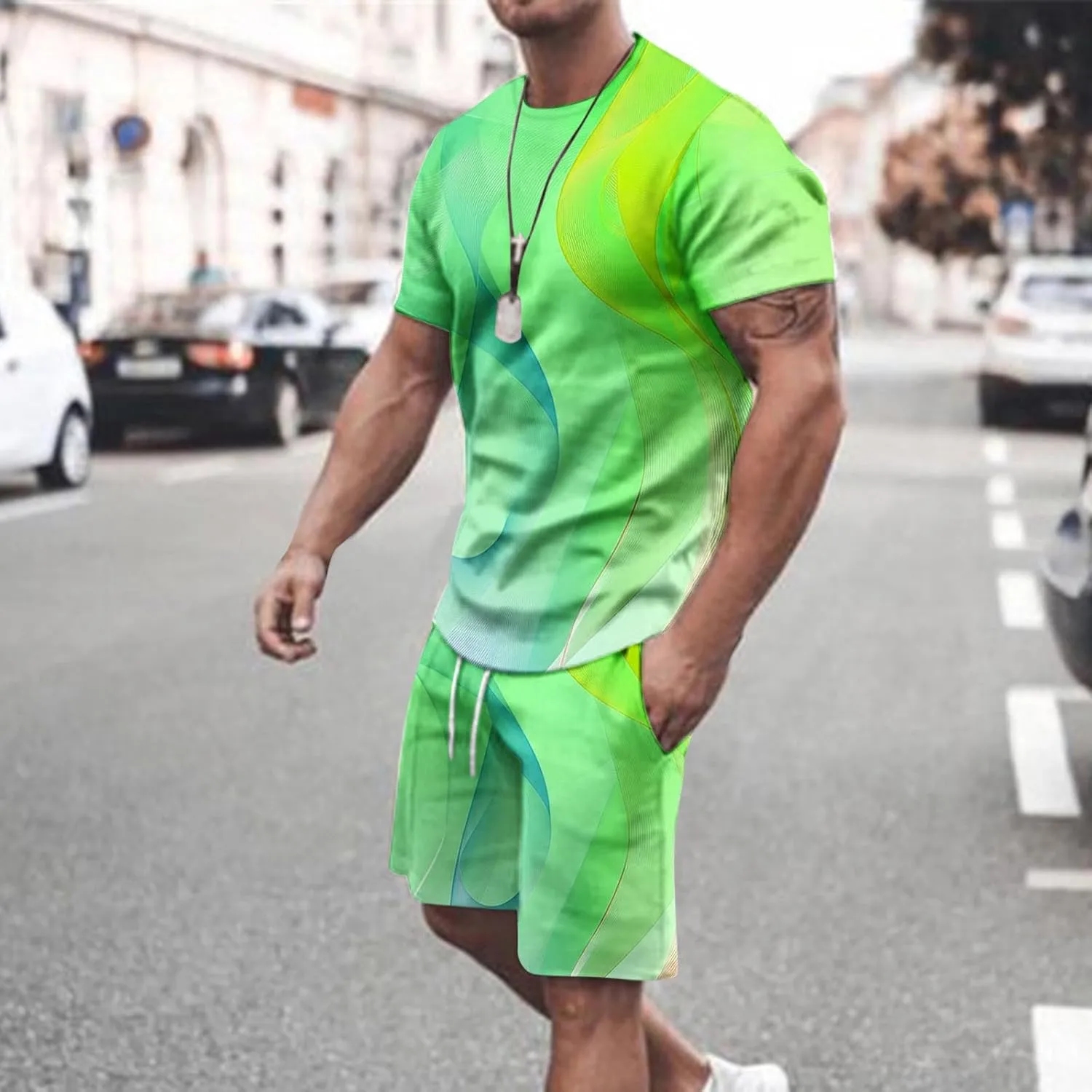 Men Outfits 2 Piece Short Sets Fashion 3D Digital Print T-Shirt and Shorts Tracksuit Guys Summer Outdoor Sportwear