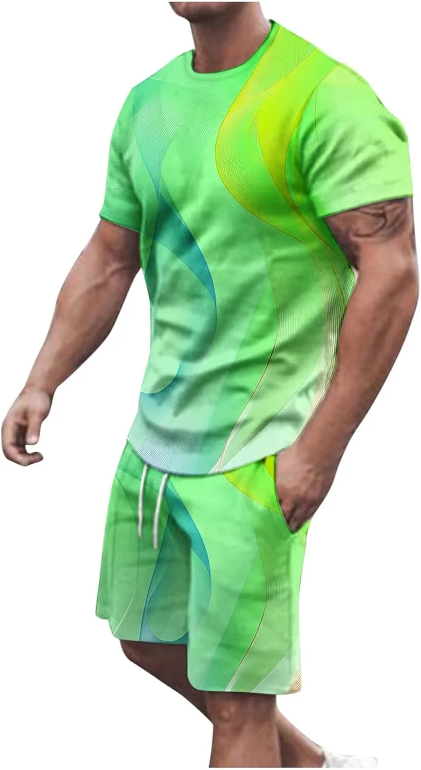 Men Outfits 2 Piece Short Sets Fashion 3D Digital Print T-Shirt and Shorts Tracksuit Guys Summer Outdoor Sportwear
