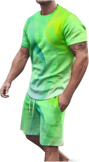 Men Outfits 2 Piece Short Sets Fashion 3D Digital Print T-Shirt and Shorts Tracksuit Guys Summer Outdoor Sportwear