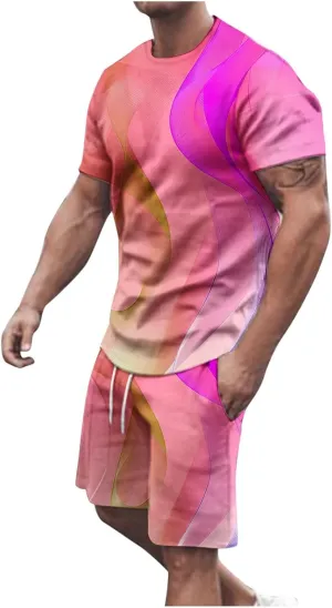 Men Outfits 2 Piece Short Sets Fashion 3D Digital Print T-Shirt and Shorts Tracksuit Guys Summer Outdoor Sportwear