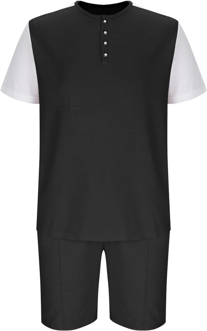 Men's 2 Piece Outfits Short Sets Summer Henley T Shirts and Shorts Tracksuit Athletic Golf Casual Fashion Sportwear