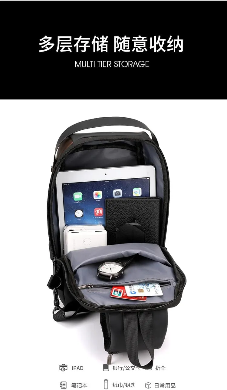 Men's Backpack Multi purpose Waterproof Strap Bag Password Lock Sports Backpack Men's Chest Bag (Black Rice Dumplings)