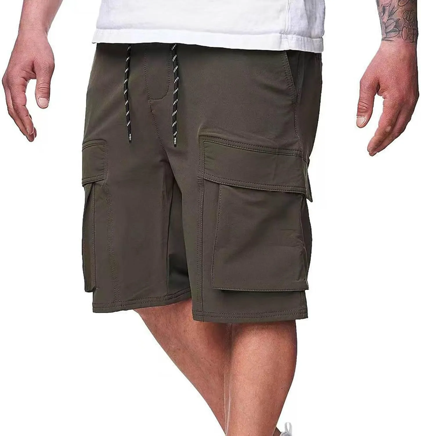 Mens Cotton Cargo Shorts with Pockets Quick Dry Athletic Running Workout Gym Elastic Casual Basketball Trunks