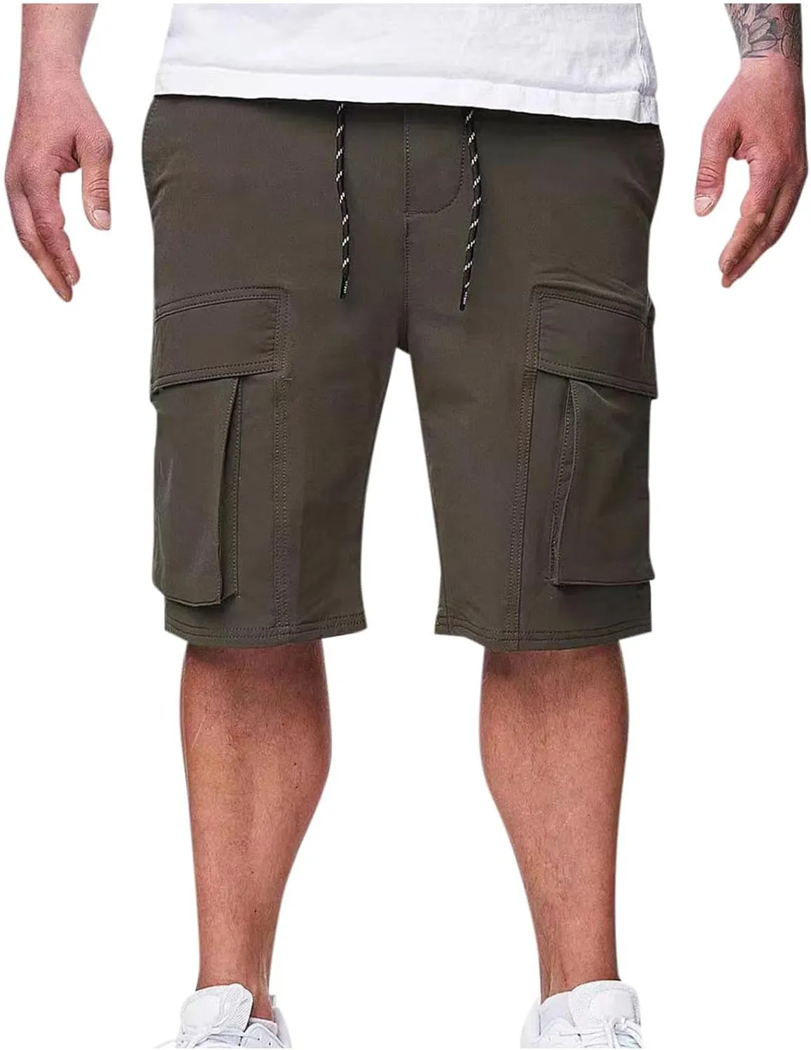 Mens Cotton Cargo Shorts with Pockets Quick Dry Athletic Running Workout Gym Elastic Casual Basketball Trunks
