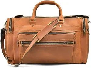 Mens Leather Weekend Bag Leather Travel Duffle Large Vintage Cowhide Zipper Bag Luggage Tote Bag