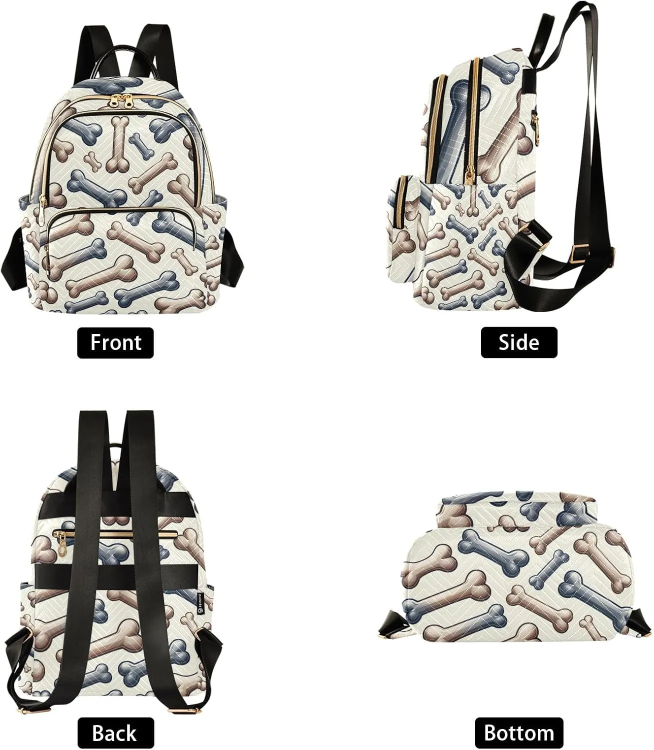 Mini Backpack Purse for Women, Bone Dog Pattern Travel Bag Casual Daypack Shoulder Bag