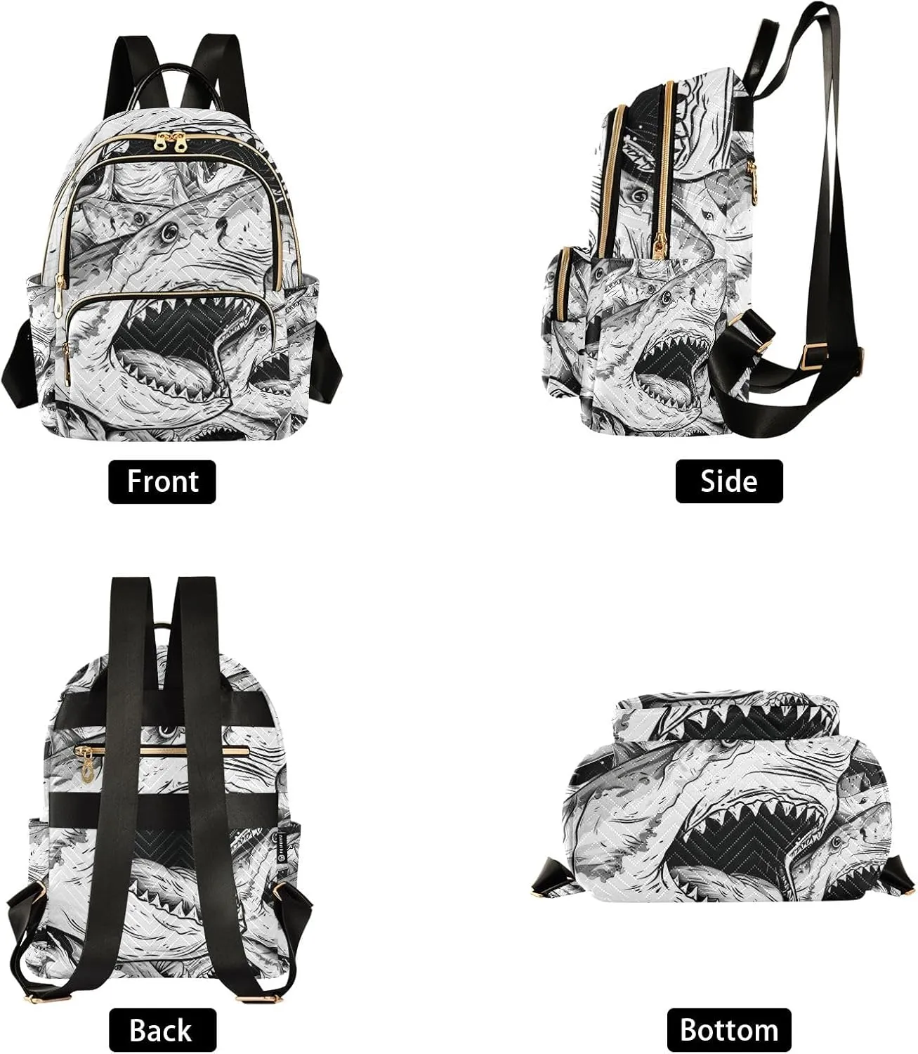 Mini Backpack Purse for Women, Colorless Shark Travel Bag Casual Daypack Shoulder Bag