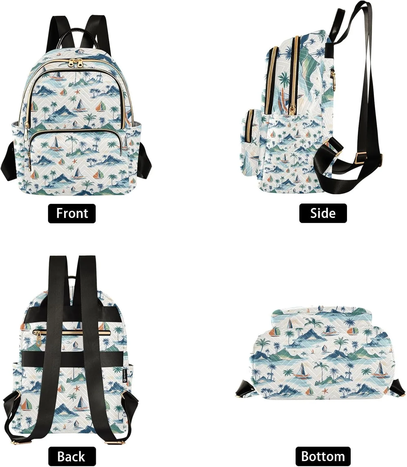 Mini Backpack Purse for Women, Palm Tree Sailboat Mountain Starfish Pattern Travel Bag Casual Daypack Shoulder Bag