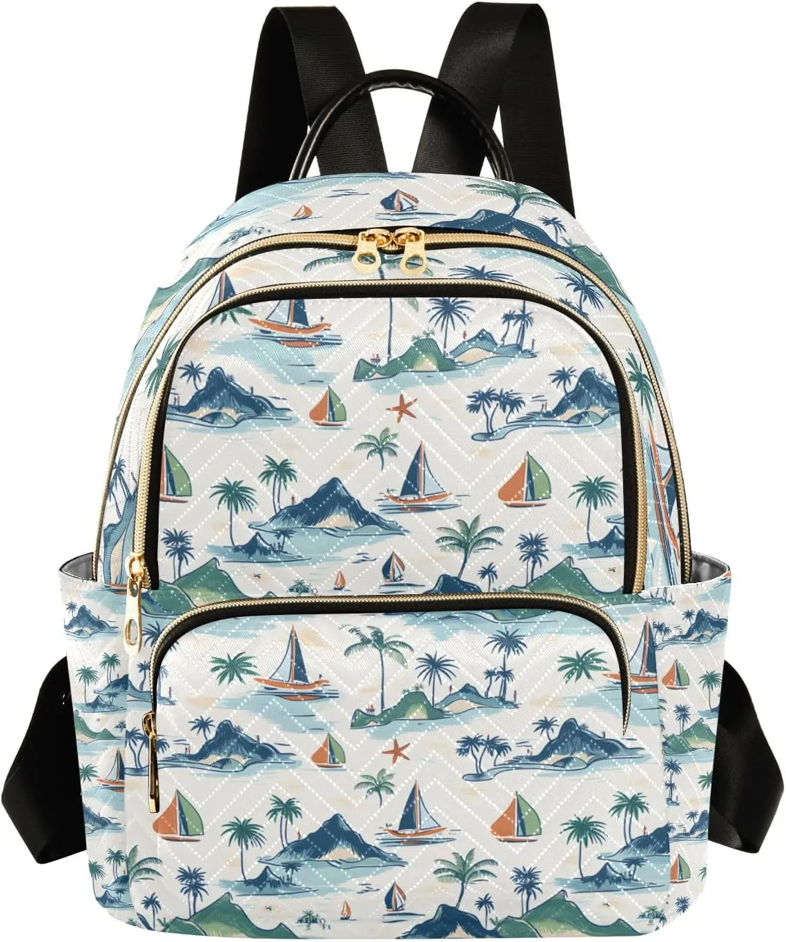 Mini Backpack Purse for Women, Palm Tree Sailboat Mountain Starfish Pattern Travel Bag Casual Daypack Shoulder Bag