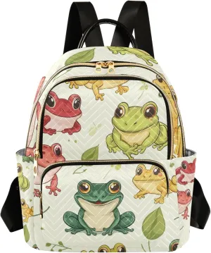 Mini Backpack Purse for Women, Red Green Yellow Frogs Travel Bag Casual Daypack Shoulder Bag