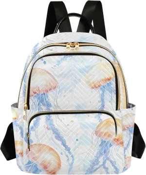 Mini Backpack Purse for Women, Watercolor Jellyfish Pattern Travel Bag Casual Daypack Shoulder Bag