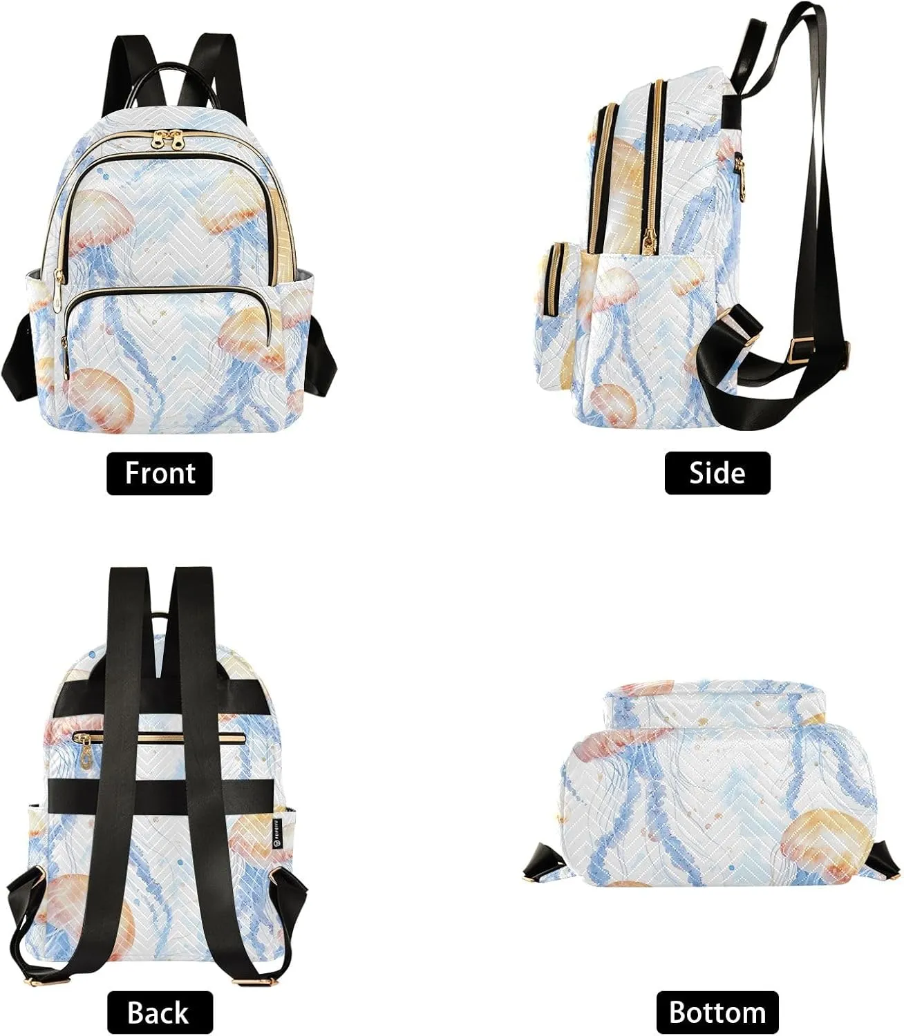 Mini Backpack Purse for Women, Watercolor Jellyfish Pattern Travel Bag Casual Daypack Shoulder Bag