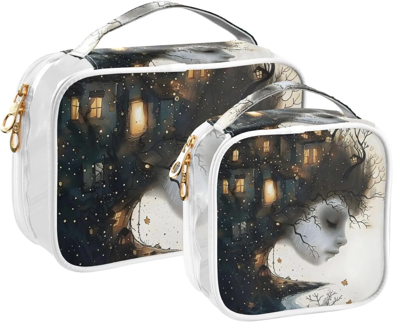 MNSRUU Clear Makeup Bags Abstract Art Toiletry Bag for Women 2 PCS Waterproof Clear Bags Clear Travel Toiletry Bag Small Cosmetic Makeup Bag, Carry on Airport Airline Compliant Bag