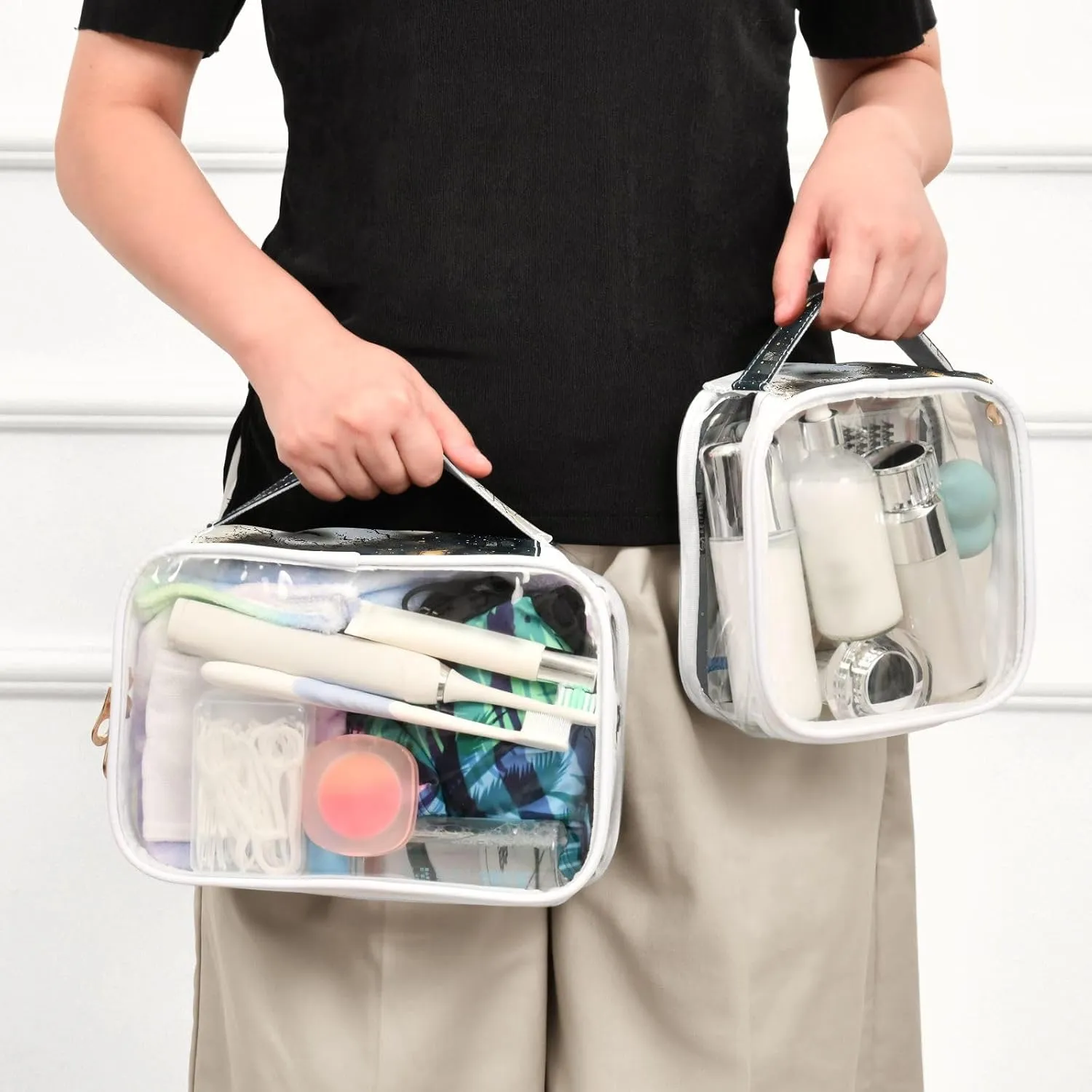 MNSRUU Clear Makeup Bags Abstract Art Toiletry Bag for Women 2 PCS Waterproof Clear Bags Clear Travel Toiletry Bag Small Cosmetic Makeup Bag, Carry on Airport Airline Compliant Bag