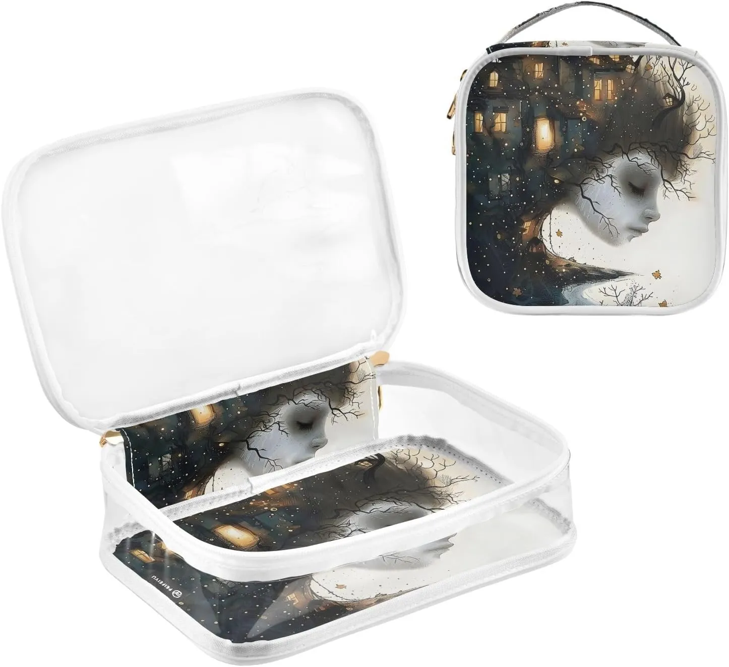 MNSRUU Clear Makeup Bags Abstract Art Toiletry Bag for Women 2 PCS Waterproof Clear Bags Clear Travel Toiletry Bag Small Cosmetic Makeup Bag, Carry on Airport Airline Compliant Bag