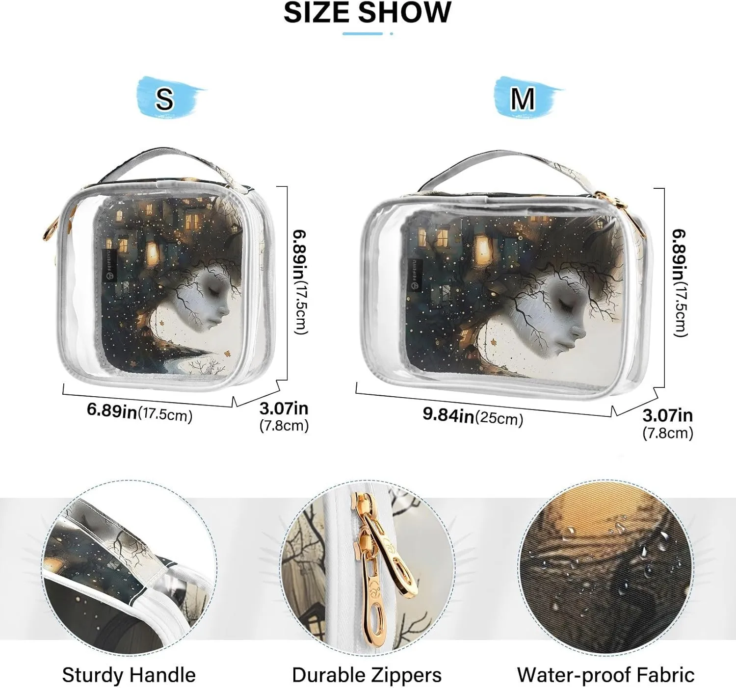 MNSRUU Clear Makeup Bags Abstract Art Toiletry Bag for Women 2 PCS Waterproof Clear Bags Clear Travel Toiletry Bag Small Cosmetic Makeup Bag, Carry on Airport Airline Compliant Bag