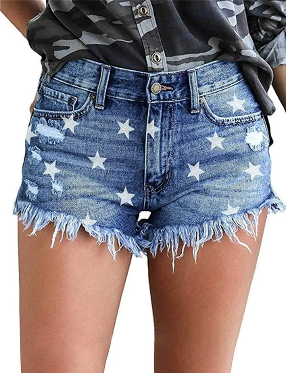 MODARANI Women's Cut Off Denim Jean Shorts Ripped Distressed