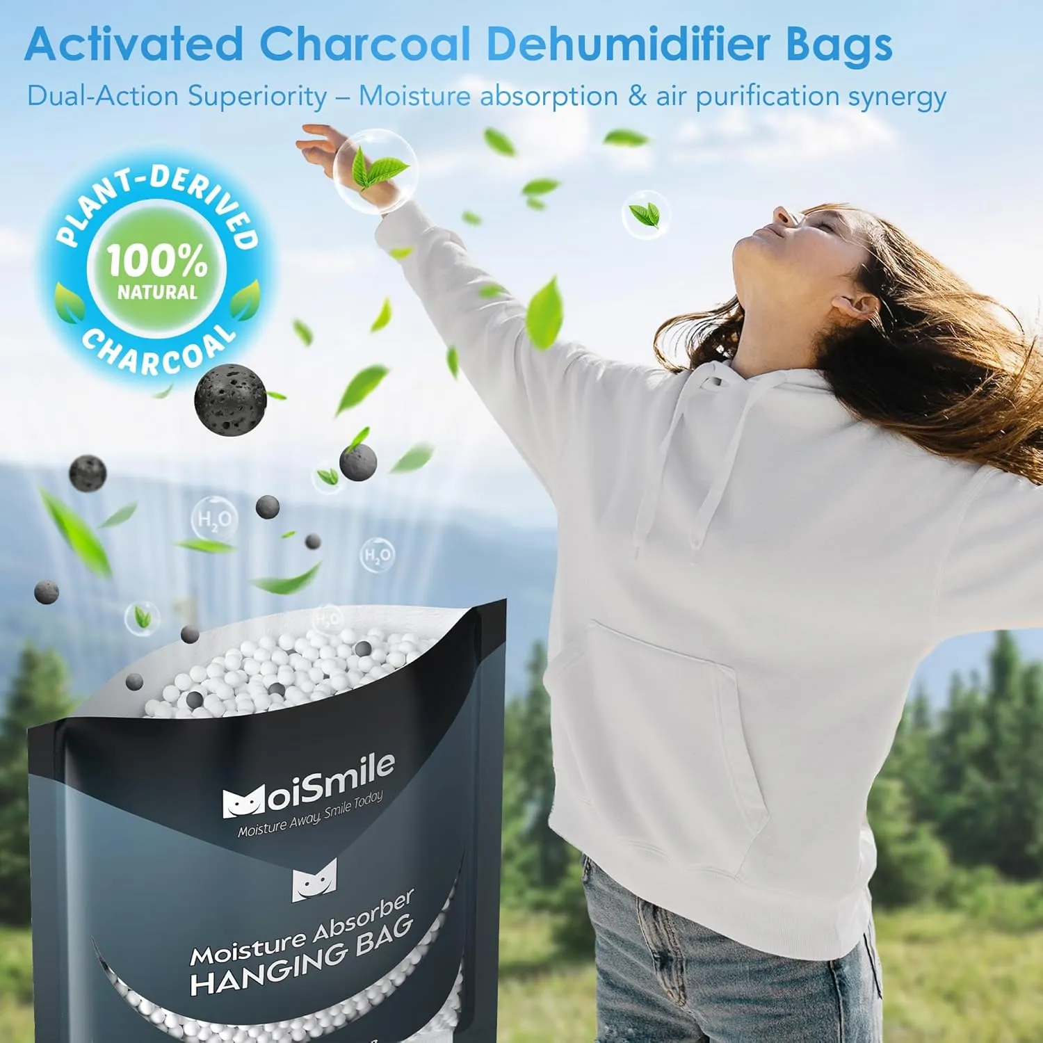 Moisture Absorbers Bag, Hanging Closet Dehumidifier Bags for Car, Bathrooms, Humidity Packs with Activated Charcoal, 9.8OZ, 20 Pack