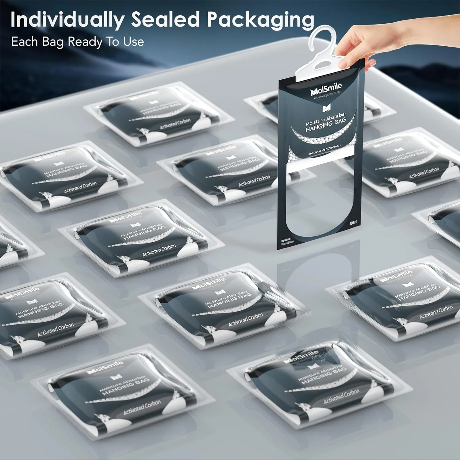 Moisture Absorbers Bag, Hanging Closet Dehumidifier Bags for Car, Bathrooms, Humidity Packs with Activated Charcoal, 9.8OZ, 20 Pack