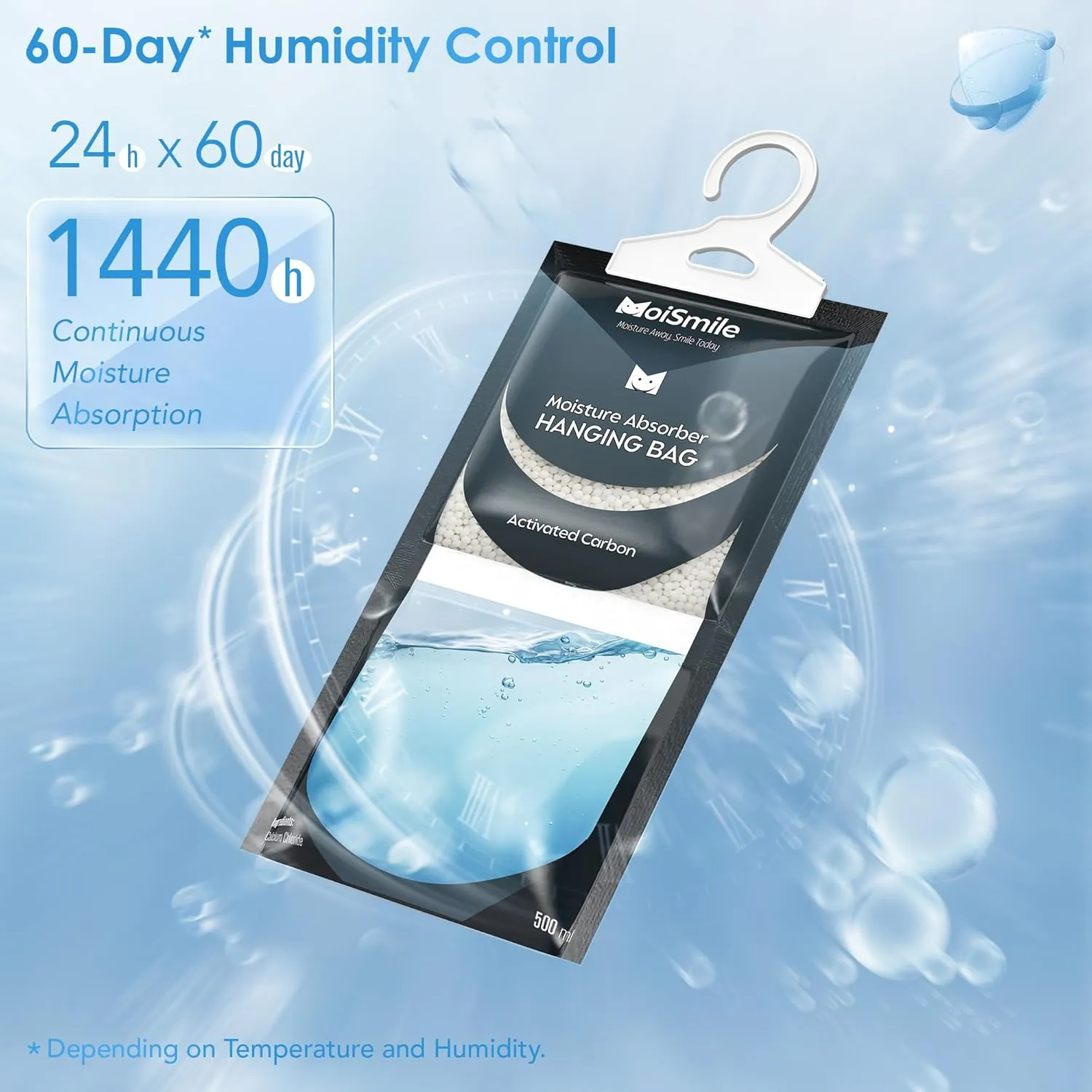 Moisture Absorbers Bag, Hanging Closet Dehumidifier Bags for Car, Bathrooms, Humidity Packs with Activated Charcoal, 9.8OZ, 20 Pack