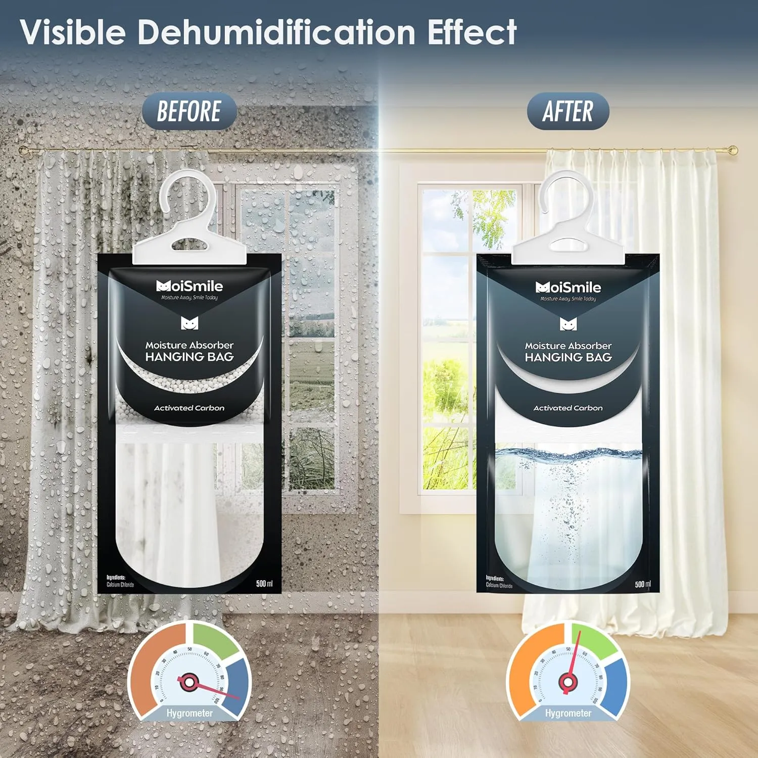 Moisture Absorbers Bag, Hanging Closet Dehumidifier Bags for Car, Bathrooms, Humidity Packs with Activated Charcoal, 9.8OZ, 20 Pack