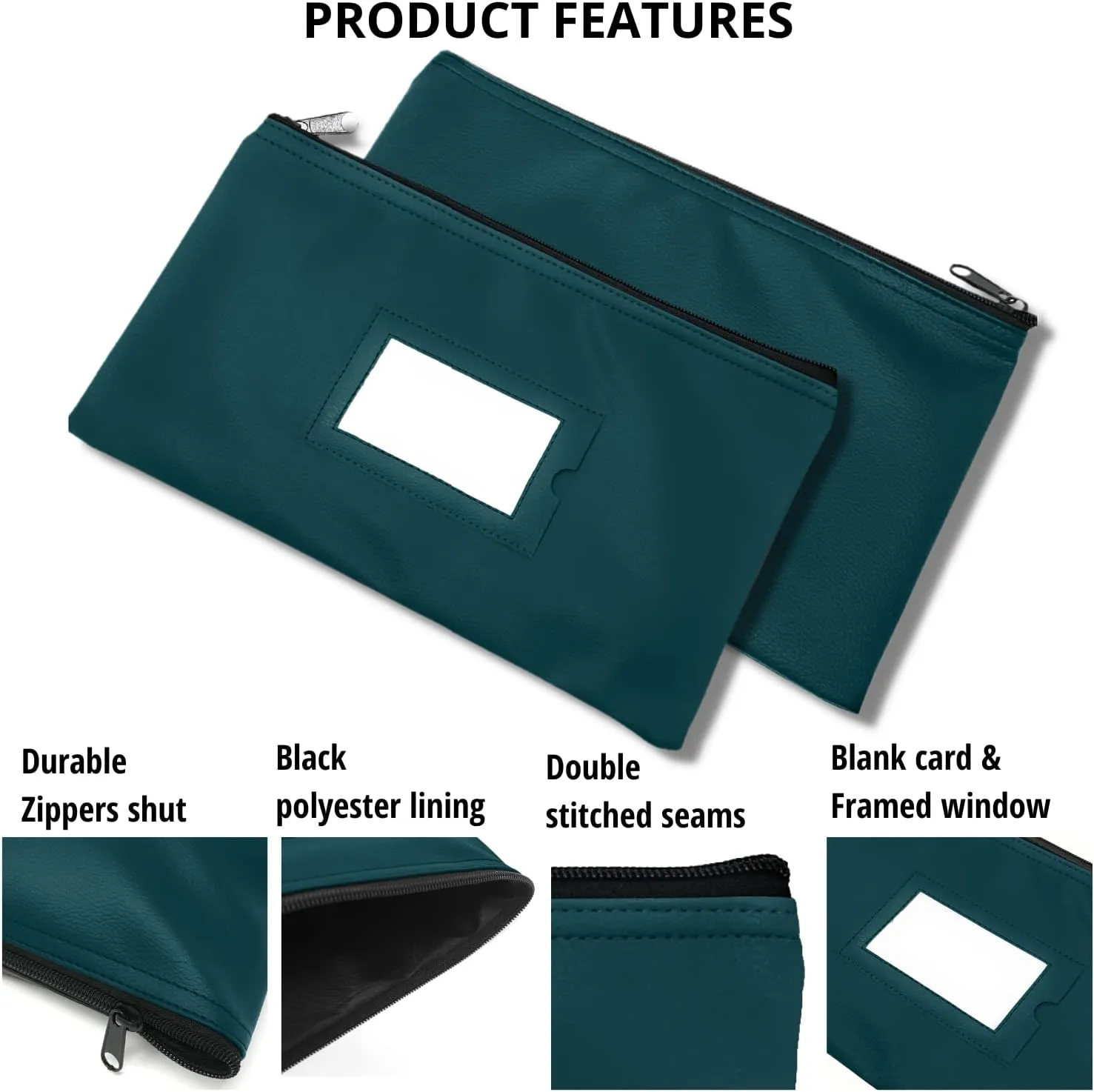 Money Bank Deposit Bag with Zipper | 11x6 inch | Green | Durable Leatherette Money Cash Coin Check Wallet Pouch for Men & Women with Framed ID Window and Blank Card | by GIDABRAND (5)