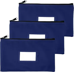 Money Bank Deposit Bag with Zipper | 11x6 inch | Navy blue | Durable Leatherette Money Cash Coin Check Wallet Pouch for Men & Women with Framed ID Window and Blank Card | by GIDABRAND (3)