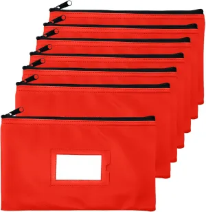 Money Bank Deposit Bag with Zipper | 11x6 inch | Red | Durable Leatherette Money Cash Coin Check Wallet Pouch for Men & Women with Framed ID Window and Blank Card (7)