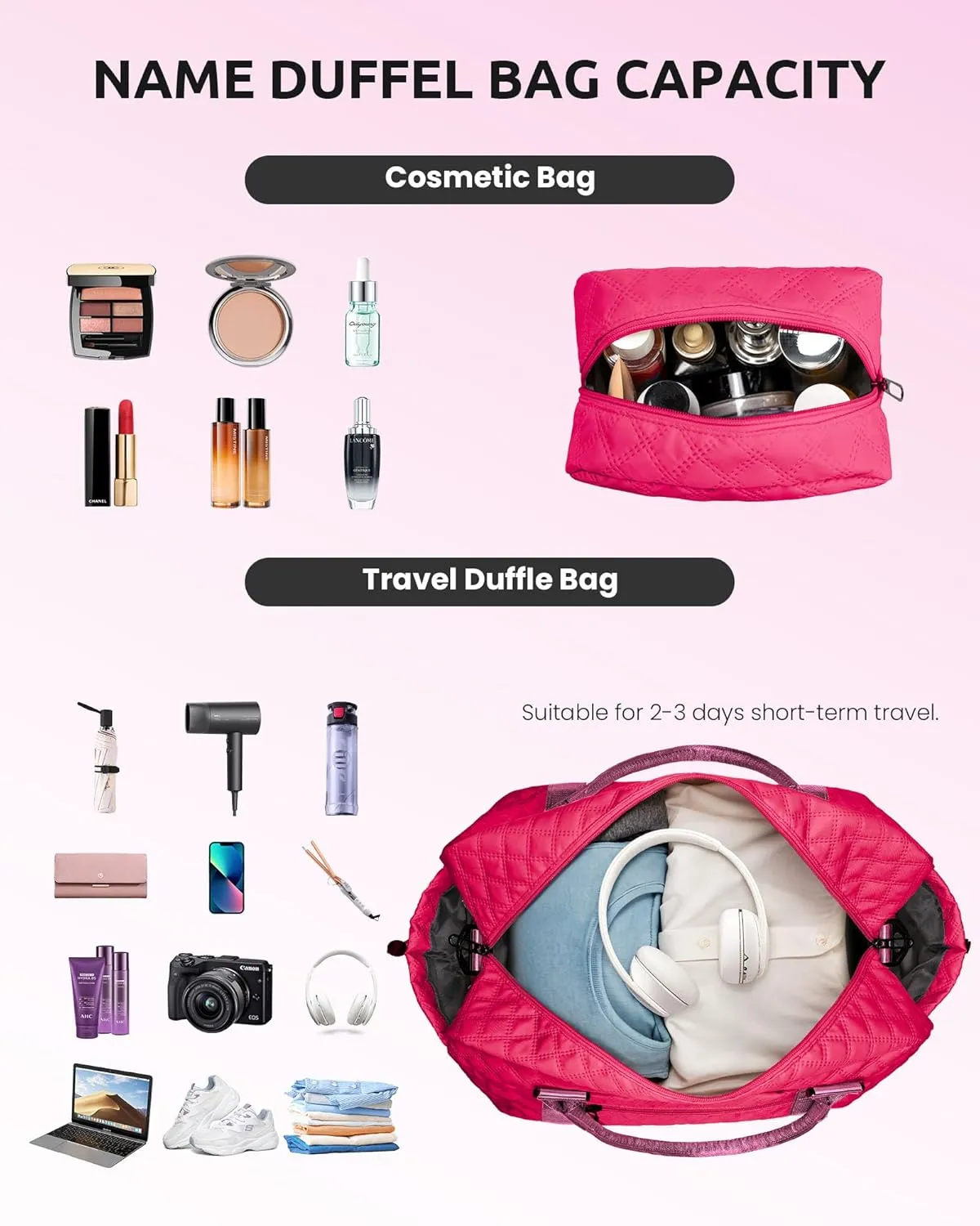 Monogrammed Gift for Woman, Gifts for Women-Initial Travel Bag with Shoe Compartment, Personalized Weekender Bag, Monogram Overnight Bag for Women, Travel Bag with Makeup Bag (Letter I)