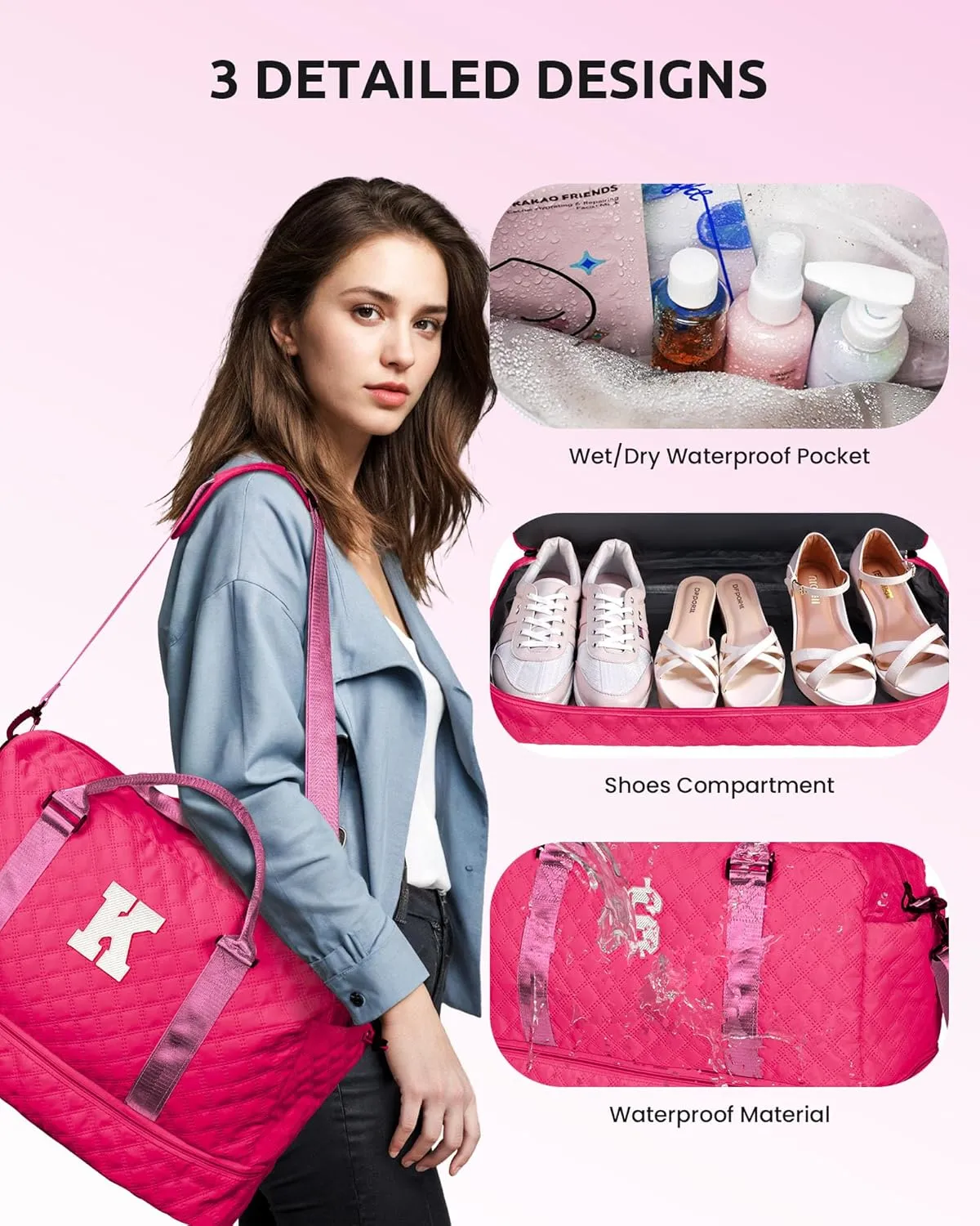Monogrammed Gift for Woman, Gifts for Women-Initial Travel Bag with Shoe Compartment, Personalized Weekender Bag, Monogram Overnight Bag for Women, Travel Bag with Makeup Bag (Letter I)