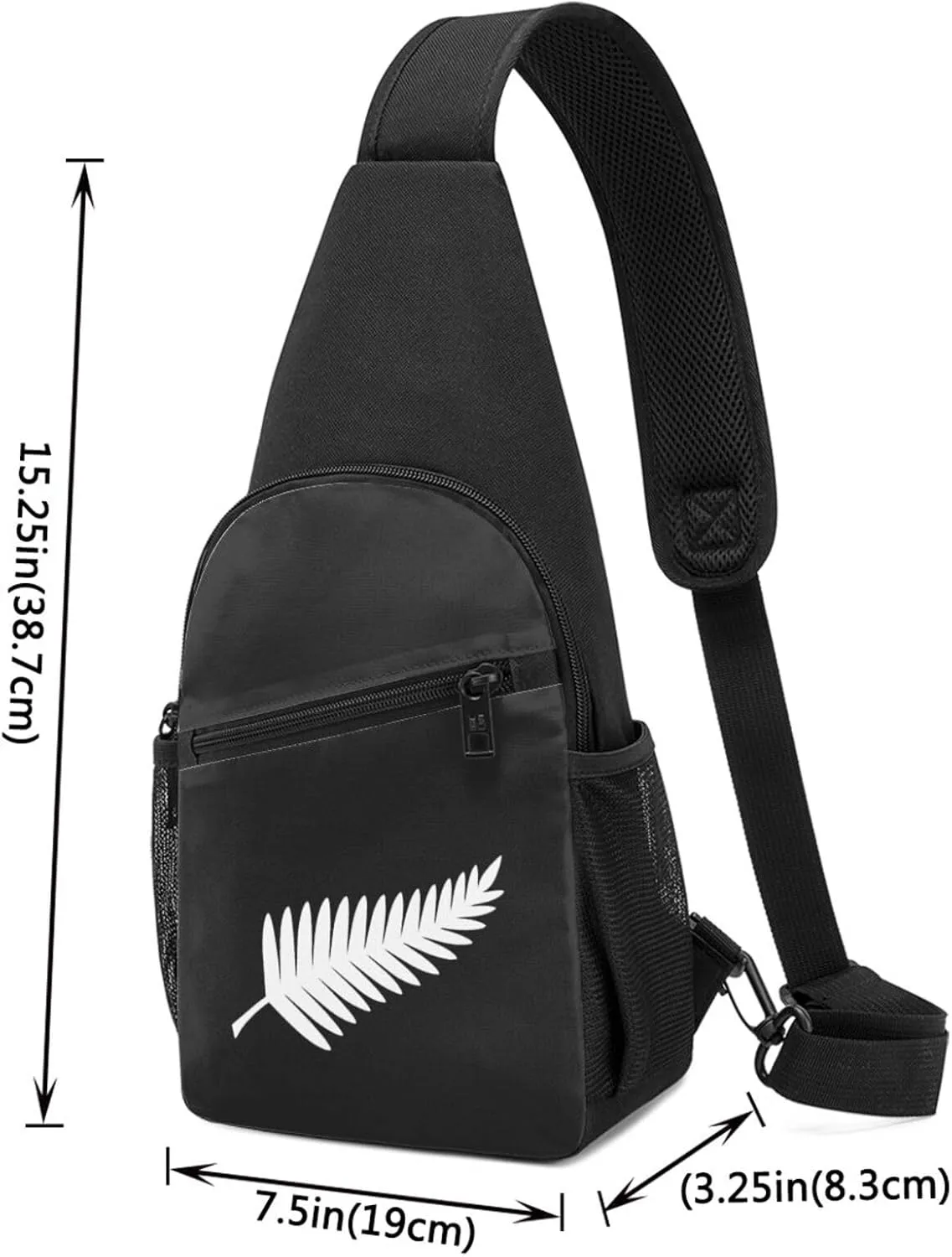 New Zealand Maori Fern Unisex Chest Bag Lightweight Crossbody Shoulder Bag Travel Pocket Black