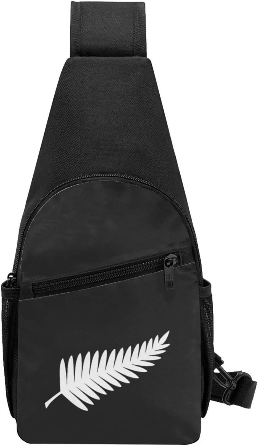 New Zealand Maori Fern Unisex Chest Bag Lightweight Crossbody Shoulder Bag Travel Pocket Black