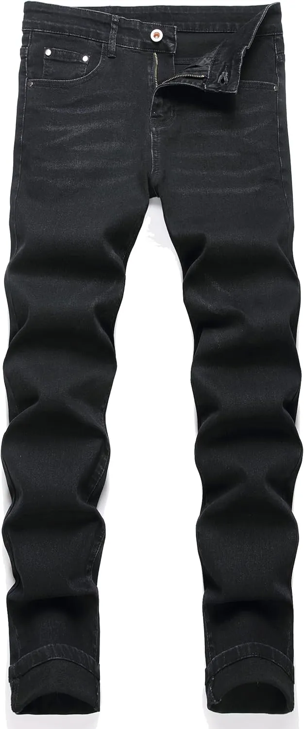 OIIIO Men's Patch Ripped Stretch Regular Fit Jean