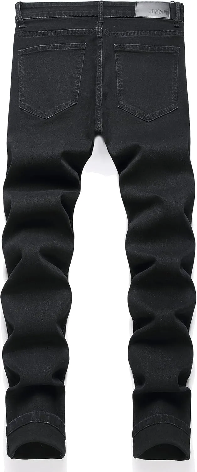OIIIO Men's Patch Ripped Stretch Regular Fit Jean
