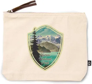 Olympic National Park, Washington, Lithograph Series, Lake and Mountains, 100% Cotton Zipper Pouch, Travel Accessory, Go Bag
