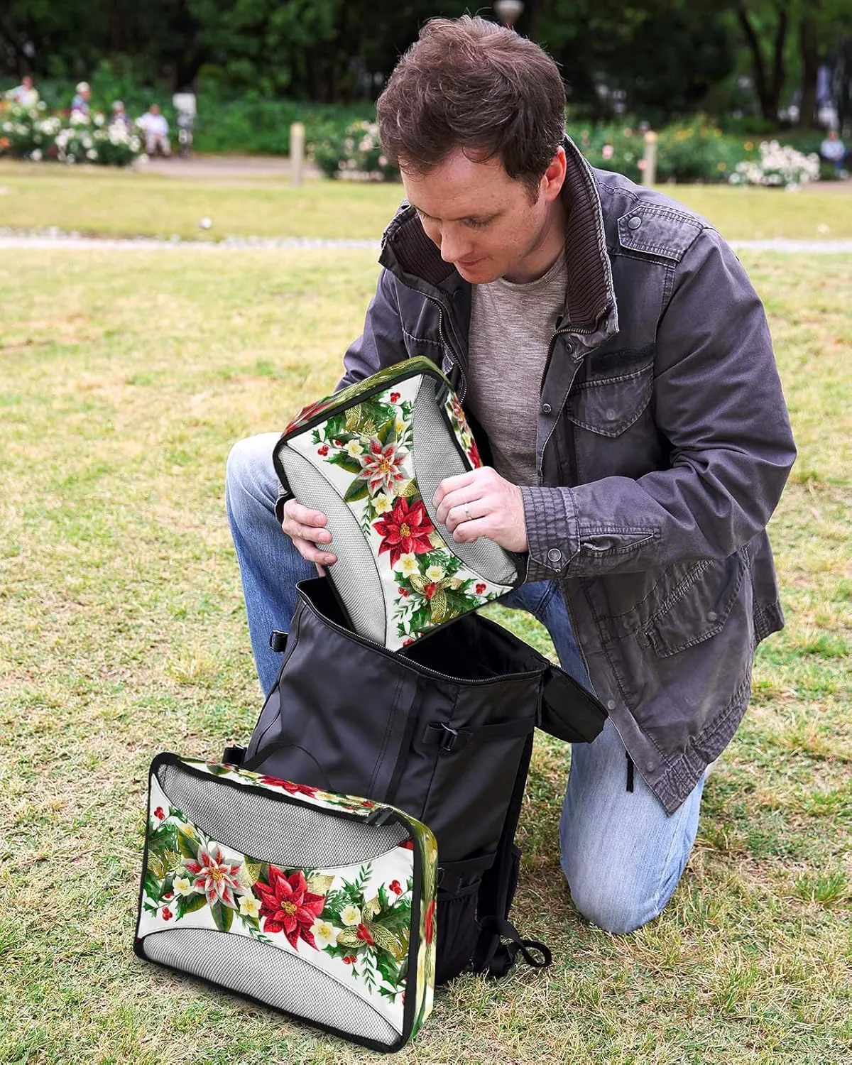 Packing Cubes for Travel, 4 Set Travel Packing Organized Cubes Christmas Red and White Poinsettia Black White Plaid Waterproof Luggage Organizer Laundry Bag Travel Accessories for Carry On Suitcases