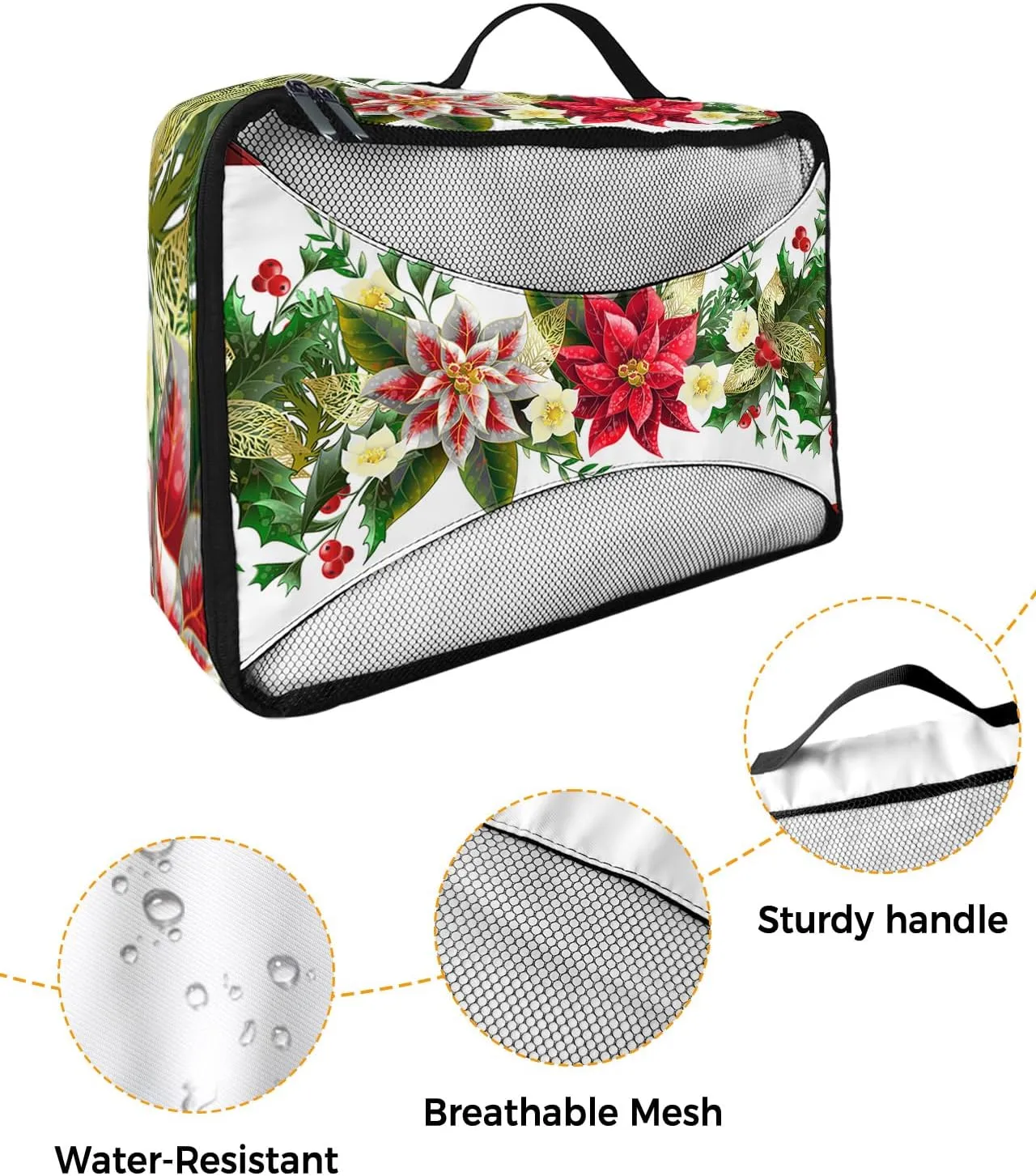 Packing Cubes for Travel, 4 Set Travel Packing Organized Cubes Christmas Red and White Poinsettia Black White Plaid Waterproof Luggage Organizer Laundry Bag Travel Accessories for Carry On Suitcases