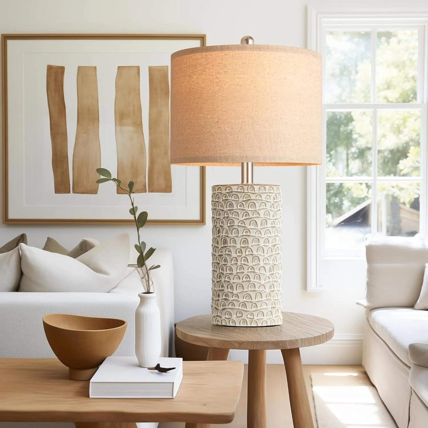 PARTPHONER 23" Modern Ceramic Table Lamp Set of 2, Table Lamps for Living Room, Rustic Farmhouse Bedside Lamps Nightstand lamp for Bedroom, Desk Lamp for End Table Home Decor Grey Shabby Chic White