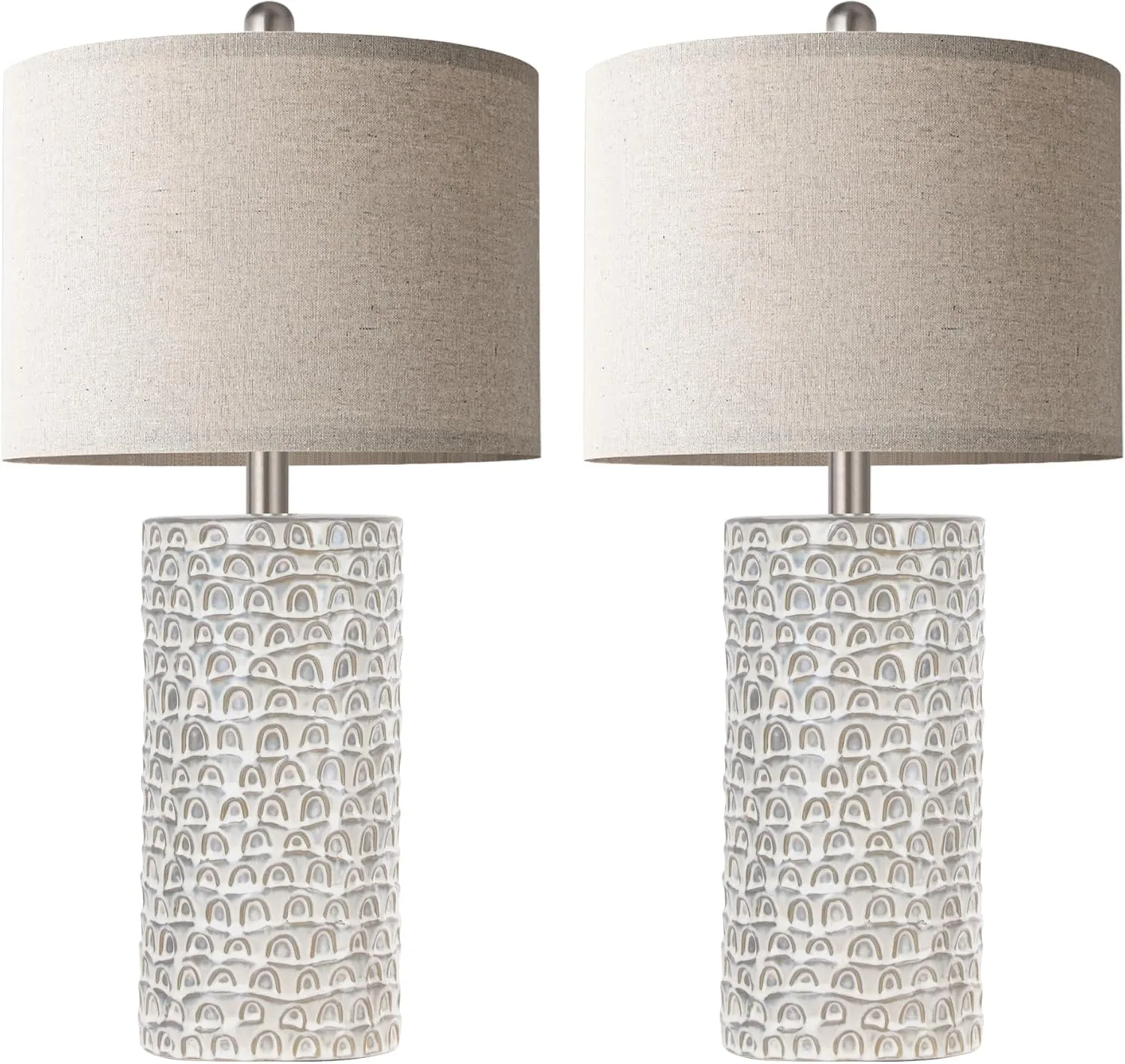 PARTPHONER 23" Modern Ceramic Table Lamp Set of 2, Table Lamps for Living Room, Rustic Farmhouse Bedside Lamps Nightstand lamp for Bedroom, Desk Lamp for End Table Home Decor Grey Shabby Chic White