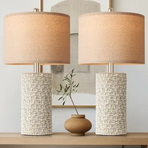 PARTPHONER 23" Modern Ceramic Table Lamp Set of 2, Table Lamps for Living Room, Rustic Farmhouse Bedside Lamps Nightstand lamp for Bedroom, Desk Lamp for End Table Home Decor Grey Shabby Chic White