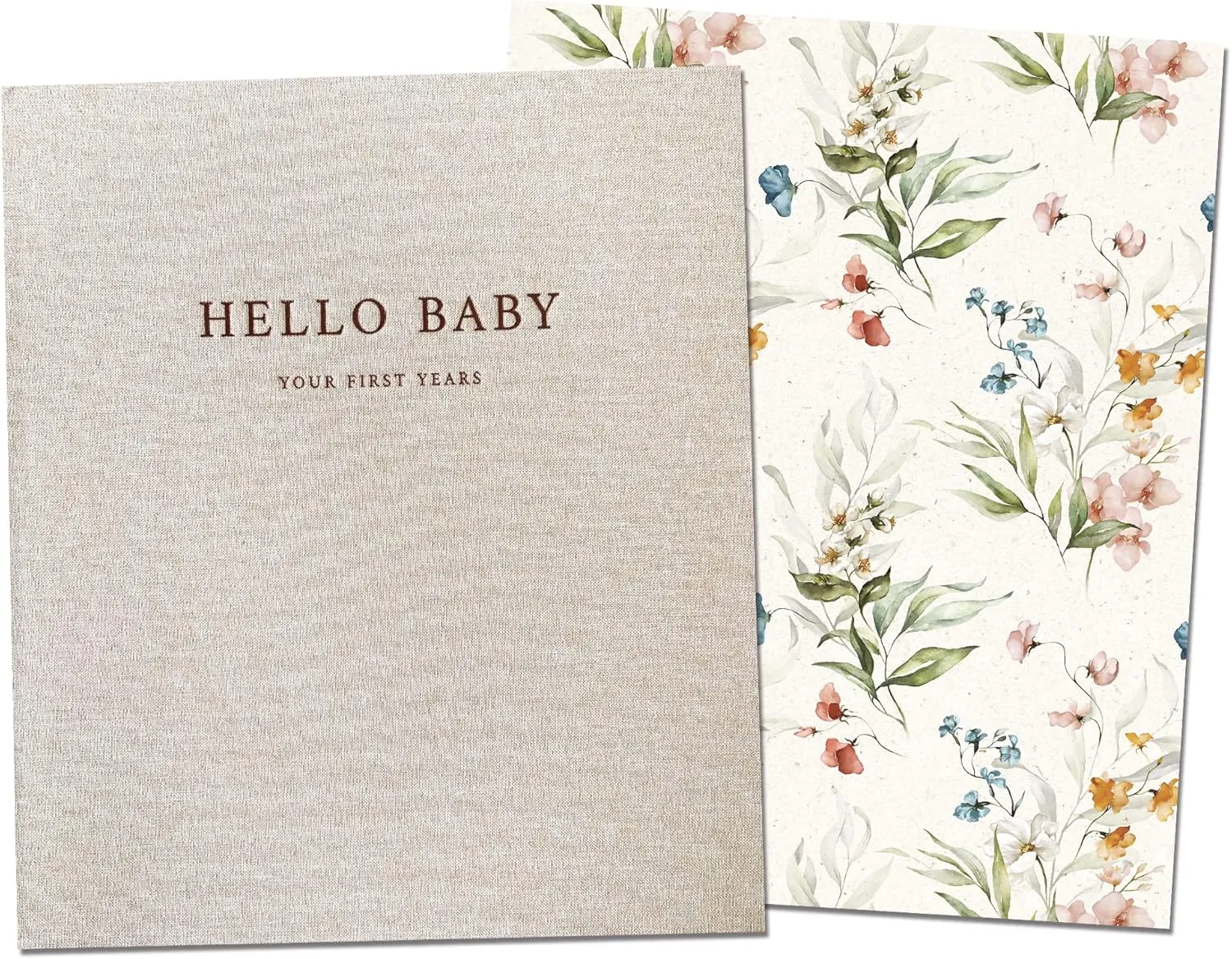 Peachly Baby Book for Girl | Minimalist Baby Memory Book | First Year Baby Book Keepsake for Milestones and Memories | Simple Baby Scrapbook Linen Cover - Fleur