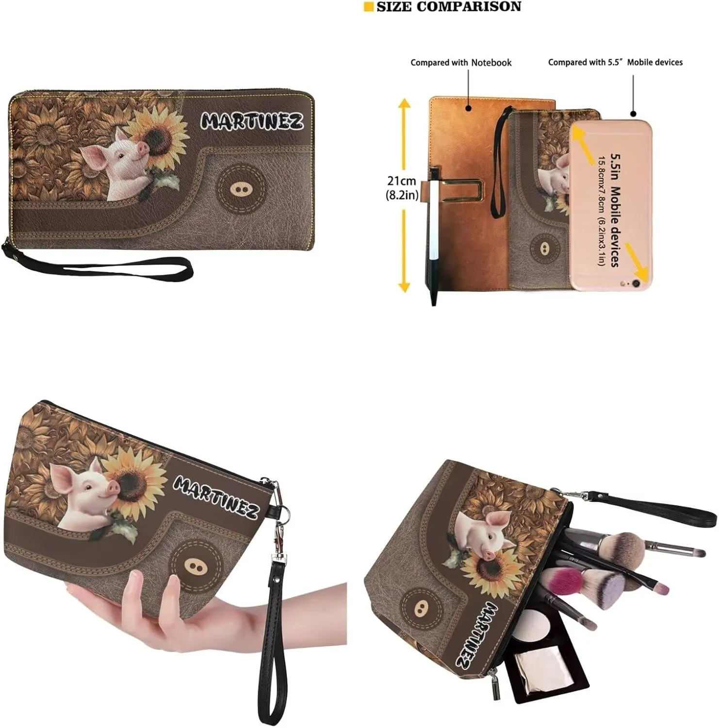 Personalized Purse 3 Pcs Custom Purse and Wallet Set with Makeup Bag Customized Tote Bag with Name for Women