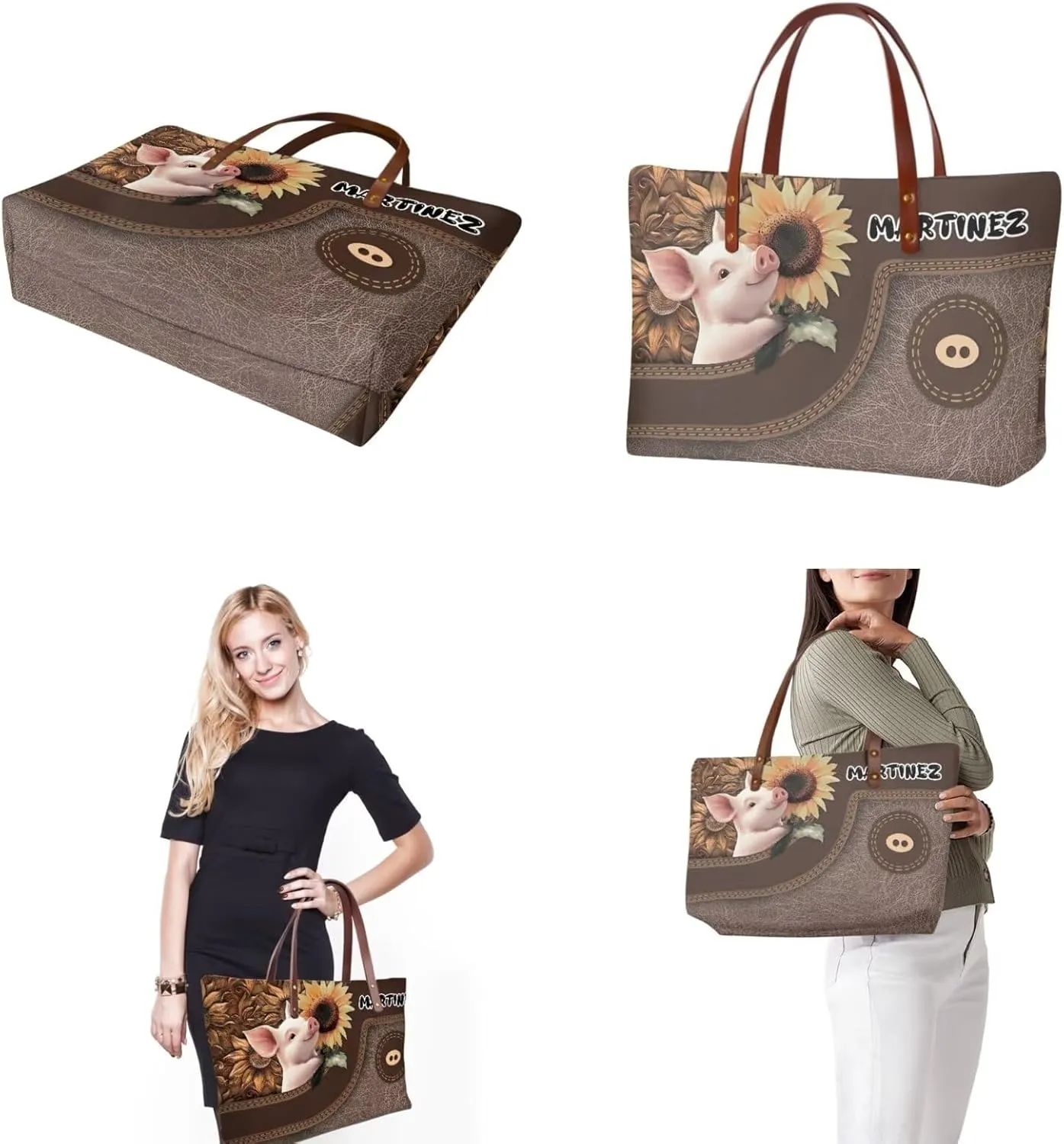 Personalized Purse 3 Pcs Custom Purse and Wallet Set with Makeup Bag Customized Tote Bag with Name for Women