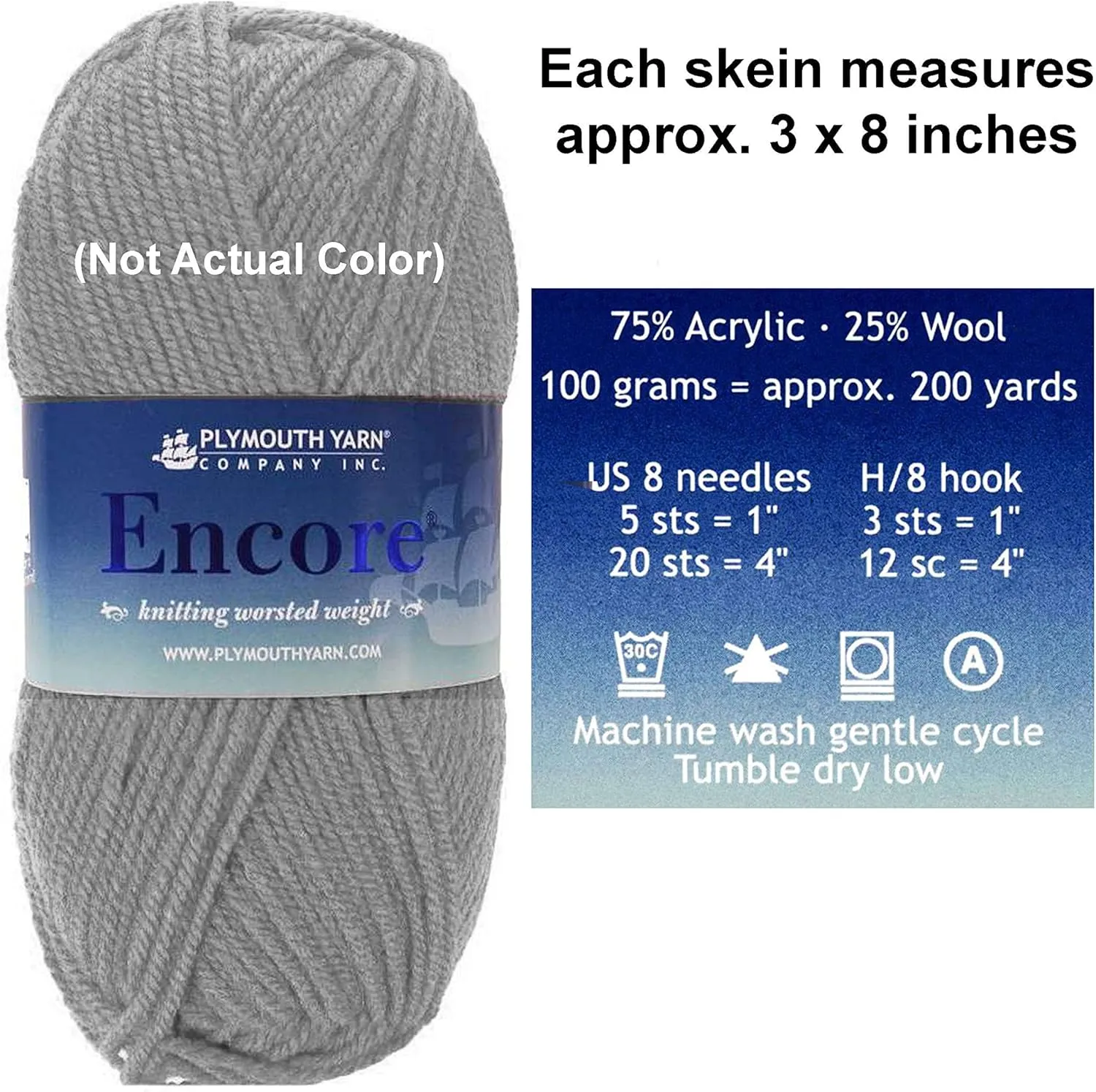 Plymouth Yarn for Knitting Encore Worsted Medium Grey 0194, 5-Skeins (Same Dyelot, Total: 500 gr, 1000 yds), Medium Weight #4, 75% Acrylic/25% Wool Blend, with Project Bag
