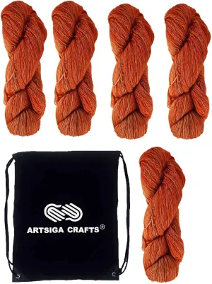 Plymouth Yarn for Knitting Yakima Pumpkin Spice 0202 5-Skeins (Same Dyelot 500 gr 1920 yds) DK/Sport Weight #3 Hand-Dyed 85% Fine Superwash Merino Wool 15% Yak with Project Bag