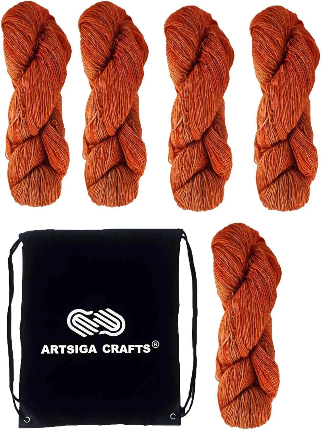 Plymouth Yarn for Knitting Yakima Pumpkin Spice 0202 5-Skeins (Same Dyelot 500 gr 1920 yds) DK/Sport Weight #3 Hand-Dyed 85% Fine Superwash Merino Wool 15% Yak with Project Bag